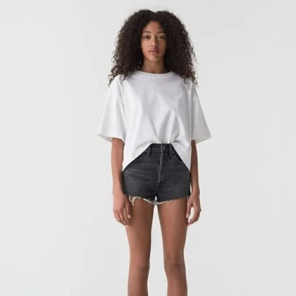 AGOLDE Premium Black Button Fly High Waist Shorts, Raw Hemline A038B-1087 | 30 - Picture 3 of 10